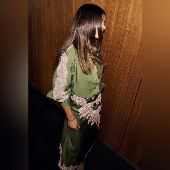 Lace Trim Satin Shirt - Picture 8 of 12